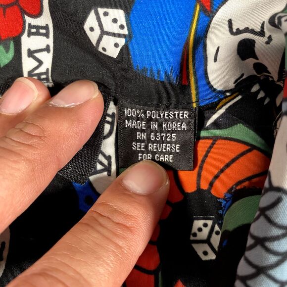 Dragonfly Mens Medium Skull Snake All Over Print Button Camp Shirt Mi Vida Loca - Picture 6 of 8